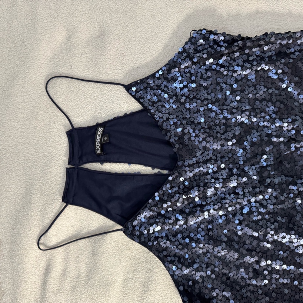 Express Midnight Black Sequin Backless Dress - image 4